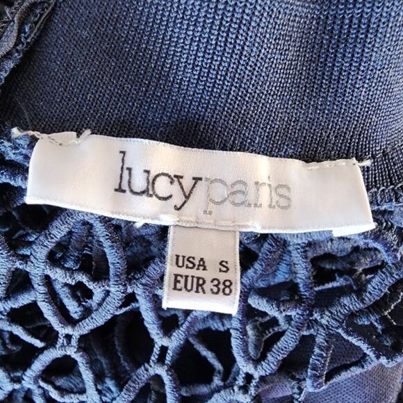 Lucy Paris Womens Small Dress Embroidered Overlay In Navy Crochet Mini Cocktail - Picture 7 of 10